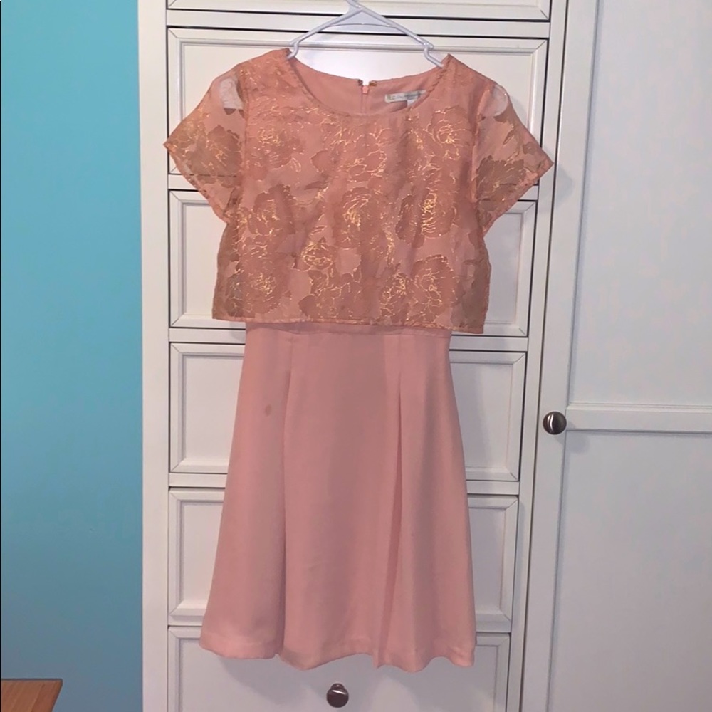 LC Lauren Conrad Dress Pink w/ Gold Rose Details